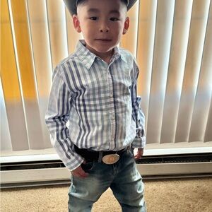 Blue and White Striped Kids Shirt